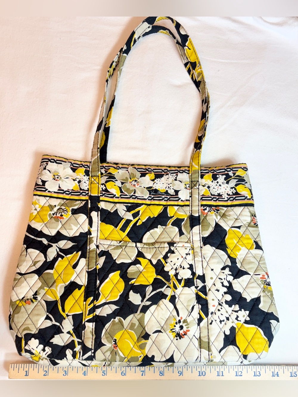 Vera Bradley Yellow Black DOGWOOD Pattern Tote Bag Reusable Penguin Bag - Picture 2 of 7